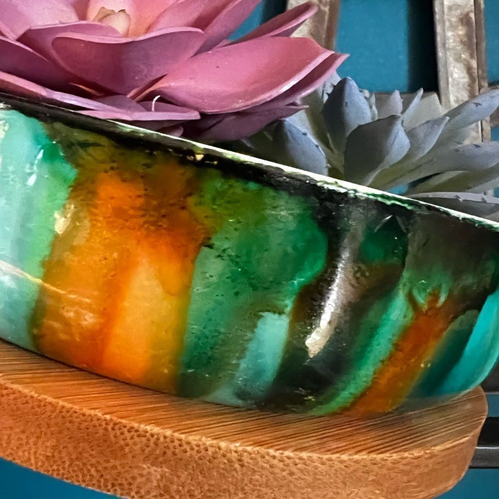 Hand-Painted Ceramic Succulent Planter with Bamboo Tray - Picture 4 of 7